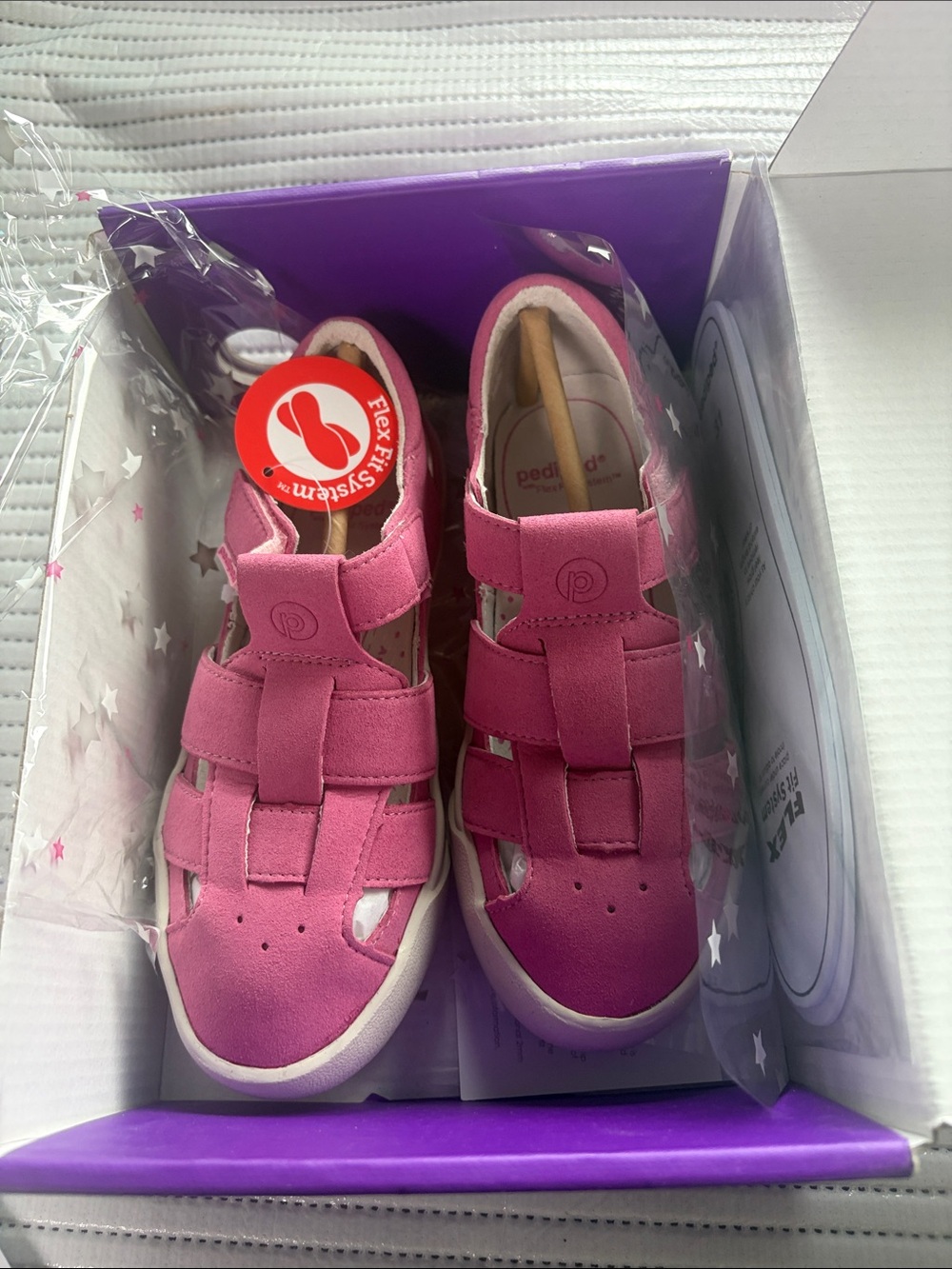 pediped Pink Kids' Fisherman Sandals with Hook-and-Loop Straps